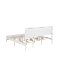 Clihome King Size Bed with Tall-Panel Headboard and Footboard, Built-in Led Lights, Usb Charging Station