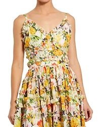 Mac Duggal Women's Floral Print Tiered Ruffle Midi Dress