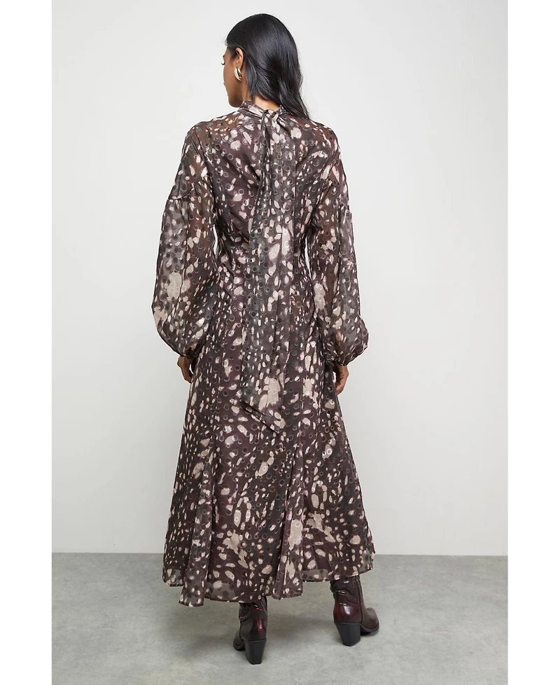 Warehouse Women's Paisley Burnout Spot Godet Midi Dress