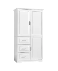 Bubsdays Tall Wide Storage Cabinet with Doors and Three Drawers for Bathroom Office