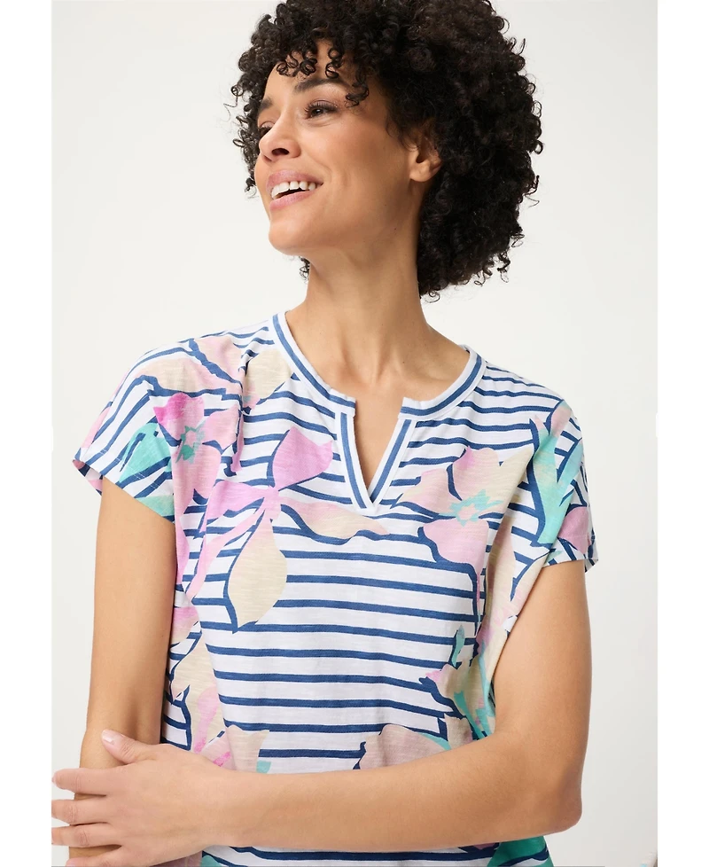 Olsen Women's Stripe and Floral T-Shirt