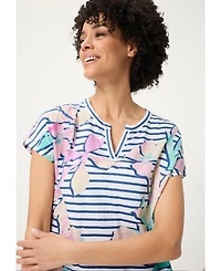 Olsen Women's Stripe and Floral T-Shirt