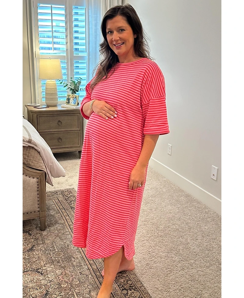 Pinkblush Women's Maternity Fuchsia Striped Terry Maxi Dress