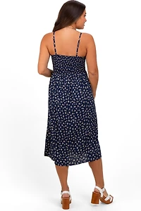 Pinkblush Maternity Navy Floral Twist Front Cut Out Midi Dress