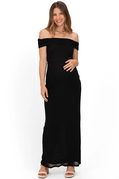 Pinkblush Maternity Black Off Shoulder Mesh Maxi Dress