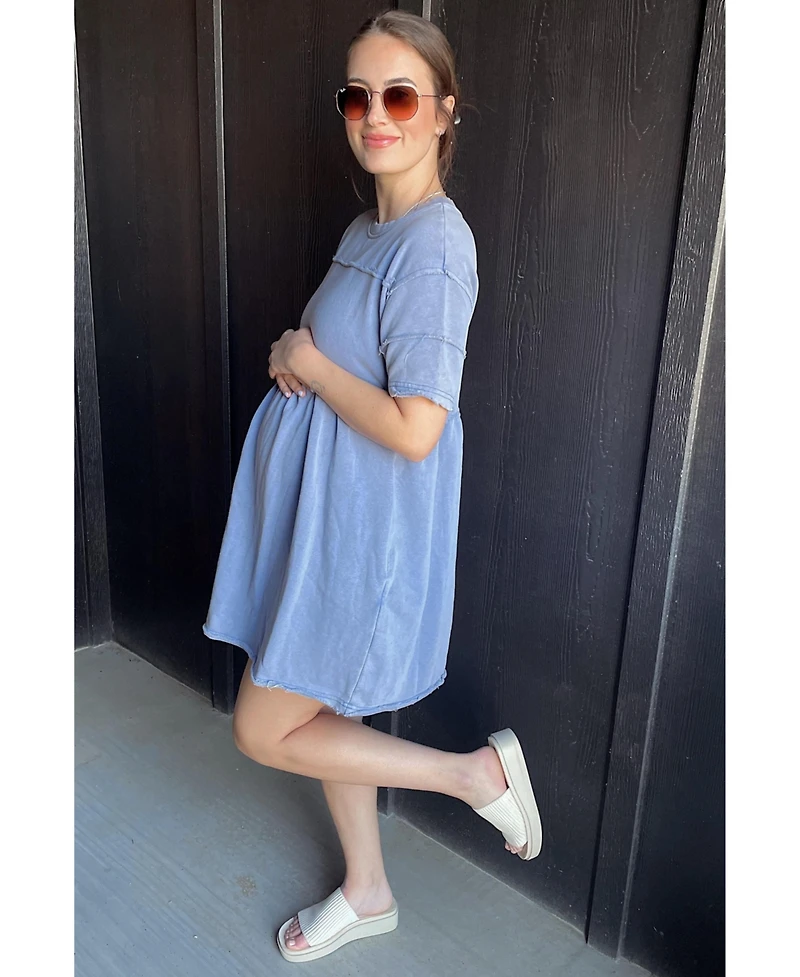 Pinkblush Maternity Blue Raw Hem Short Sleeve Dress