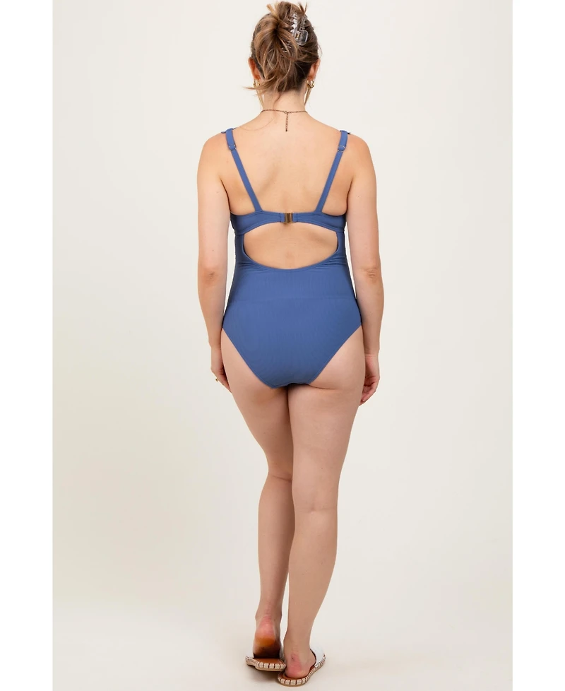 Pinkblush Maternity Blue Scallop Trim One Piece Swimsuit