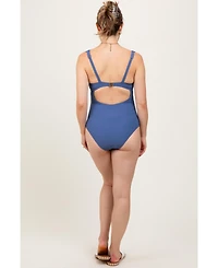 Pinkblush Maternity Blue Scallop Trim One Piece Swimsuit