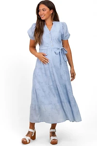 Pinkblush Maternity Light Blue Split Neckline Tiered Midi Dress