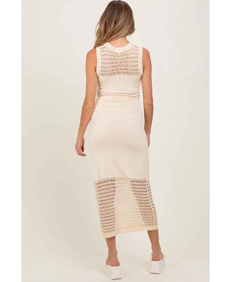 Pinkblush Maternity Cream Crochet Knit Sleeveless Maxi Dress