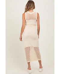 Pinkblush Maternity Cream Crochet Knit Sleeveless Maxi Dress