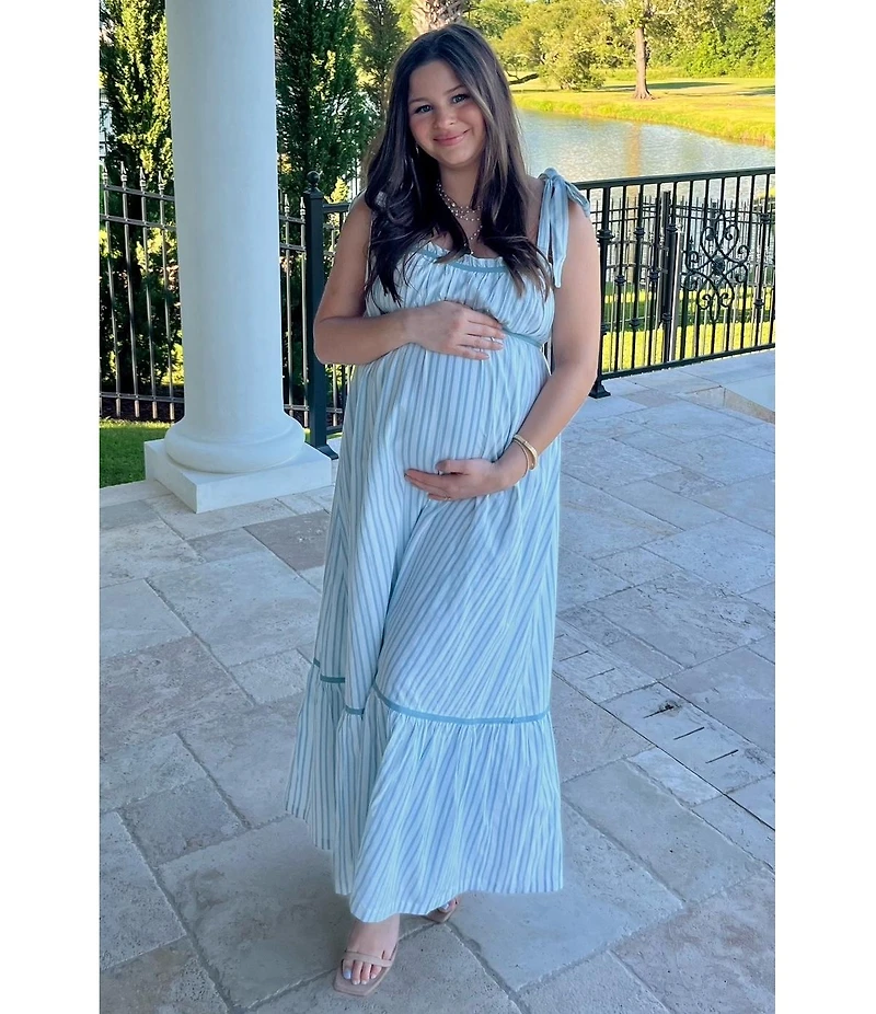 Pinkblush Maternity Ivory Striped Bow-Tie Maxi Dress