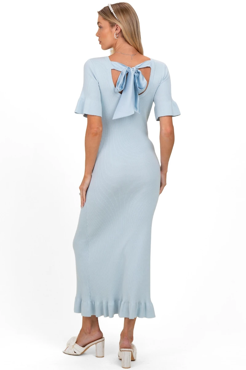 Pinkblush Maternity Sky Ribbed Knit Bow Back Ruffle Accent Dress