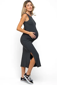 Pinkblush Maternity Taupe Ribbed Side Slit Tank Dress