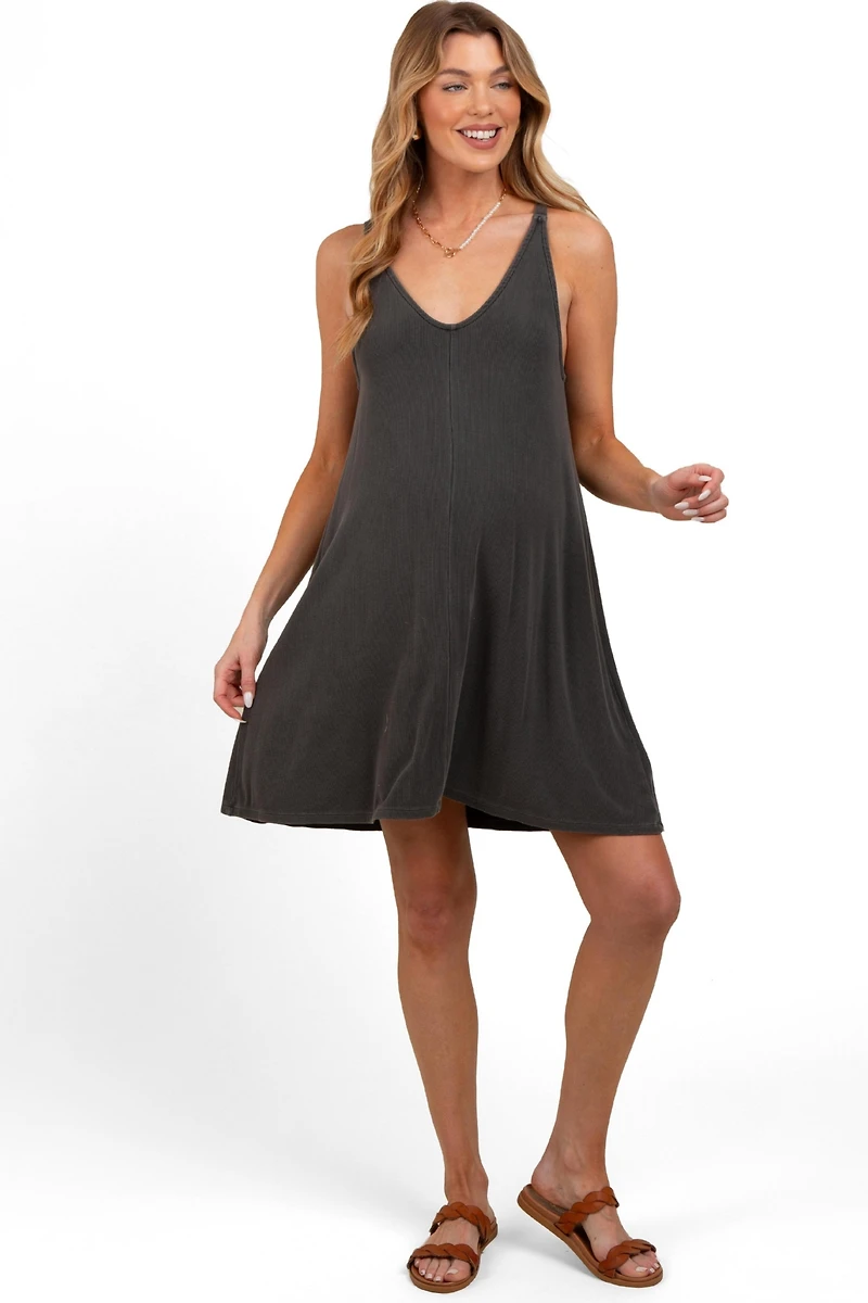 Pinkblush Maternity Charcoal Ribbed Sleeveless Front Seam Dress