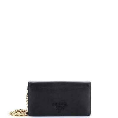 Pre-Owned Prada Mini Monochrome Wristlet Wallet on Chain Saffiano Leather