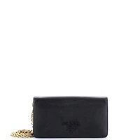Pre-Owned Prada Mini Monochrome Wristlet Wallet on Chain Saffiano Leather