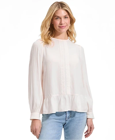 Lands' End Women's Crepe Pintuck Peplum Top