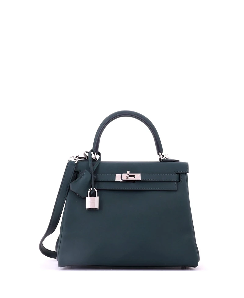 Pre-Owned HERMES Kelly 25 Handbag Green Swift with Palladium Hardware