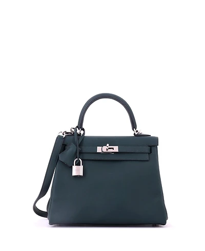 Pre-Owned HERMES Kelly 25 Handbag Green Swift with Palladium Hardware