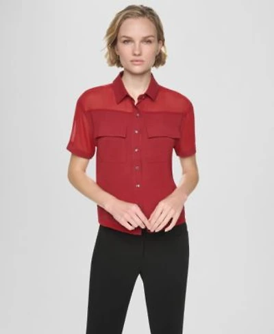Dkny Womens Short Sleeve Buttoned Collared Camp Shirt