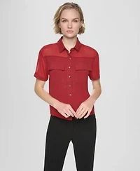 Dkny Womens Short Sleeve Buttoned Collared Camp Shirt