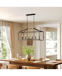 Tribesigns Farmhouse Dining Room Light Fixtures Over Table, 6-Light Candle Holder Kitchen Island Pendant Lighting with Adjustable Iron Chain