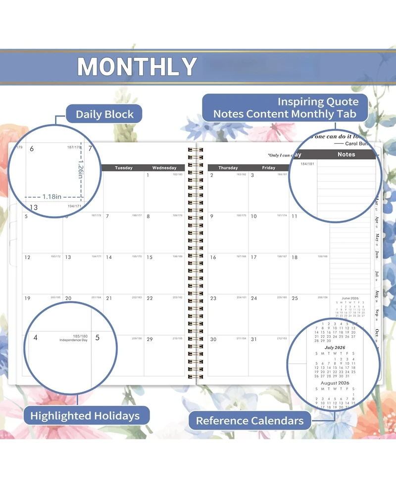 Gnuadz 2026-2031 5-Year Monthly Planner - Twin-Wire Bound, With Dividers, Pocket Design, Floral Pattern