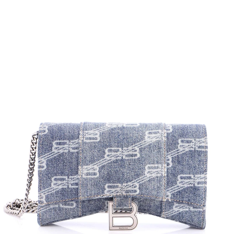 Pre-Owned Balenciaga Hourglass Chain Wallet Bb Monogram Denim