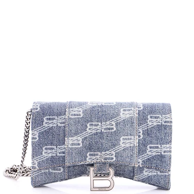 Pre-Owned Balenciaga Hourglass Chain Wallet Bb Monogram Denim