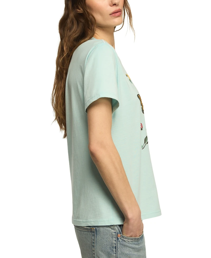 Lucky Brand Women's Embellished Butterfly Print Boyfriend T-Shirt