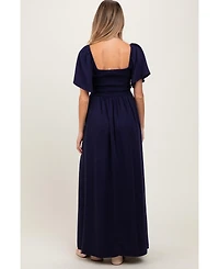 Pinkblush Maternity Navy Chambray Smocked Maxi Dress