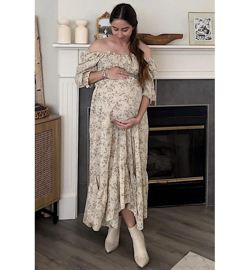 Pinkblush Maternity Light Olive Smocked Handkerchief Hem Dress