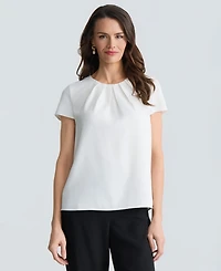 Kasper Women's Cap Sleeve Pleated Neck Top