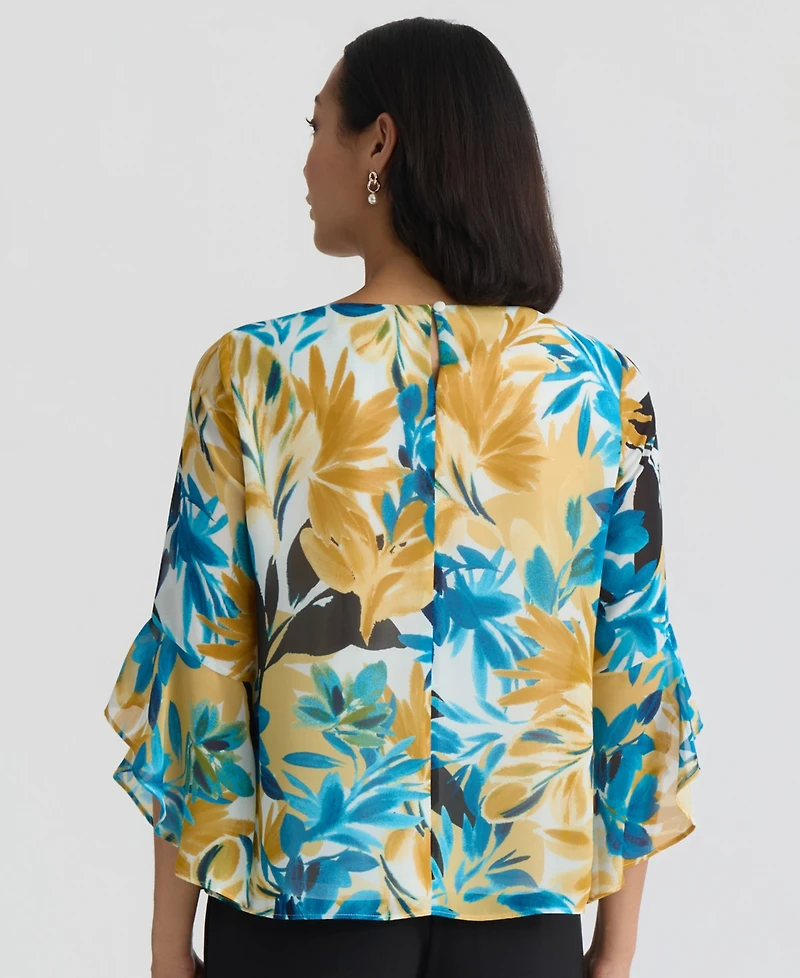 Kasper Women's Printed Ruffled-Sleeve Blouse