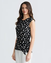 Kasper Women's Sleeveless Polka Dot Side-Tie Stretch Top