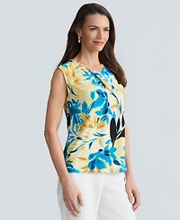 Kasper Women's Printed Twisted Keyhole Stretch Top