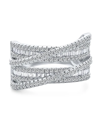 Bling Jewelry Modern Cz Cubic Zirconia Crossover Criss Cross Statement Cocktail Band Ring