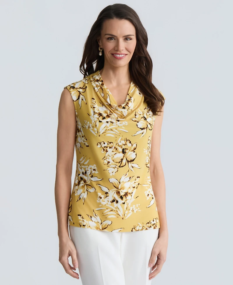 Kasper Women's Sleeveless Cowlneck Printed Stretch Top