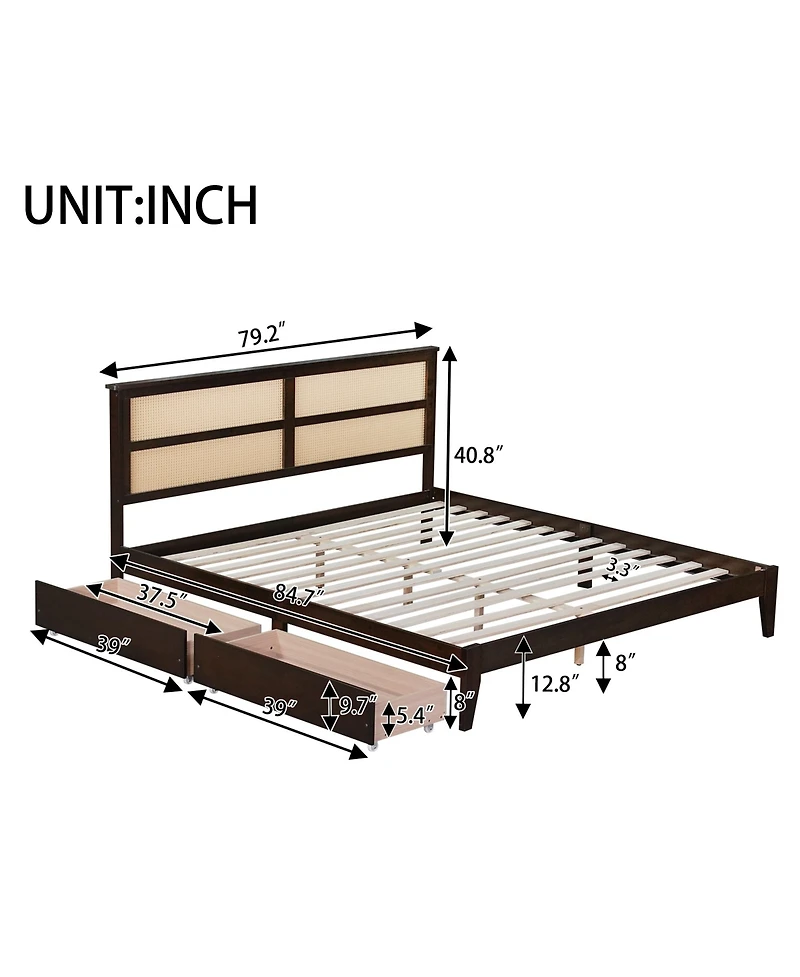 Sailvan Bed with Rattan Headboard, 2 Drawers