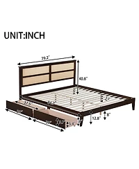 Sailvan Bed with Rattan Headboard, 2 Drawers