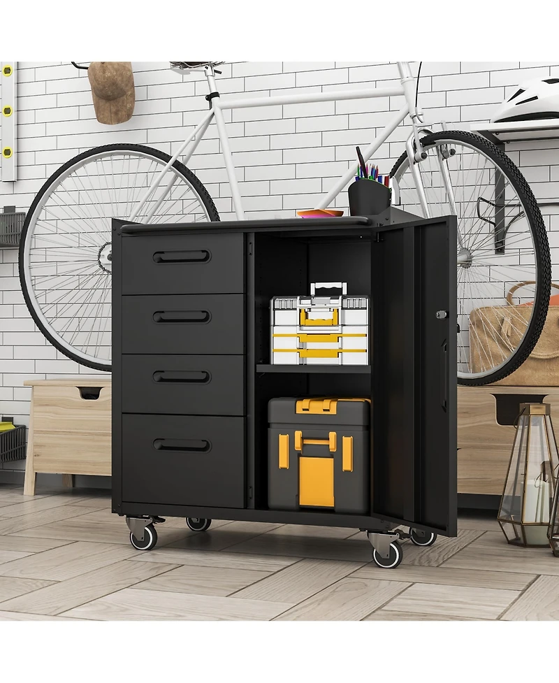 Viyet 35"H Mobile Steel Tool Cabinet - 4-Drawer and Lockable Storage Organizer