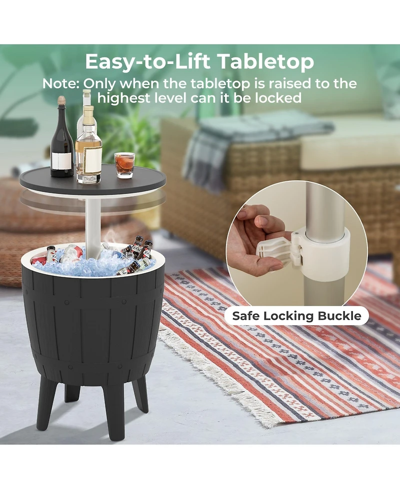 Sugift 10 Gallon Cooler Bar Table Outdoor Coffee Table Ice Bucket with Telescopic Tabletop for Beer and Wine