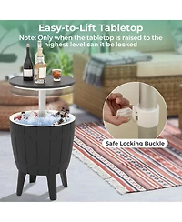 Sugift 10 Gallon Cooler Bar Table Outdoor Coffee Table Ice Bucket with Telescopic Tabletop for Beer and Wine