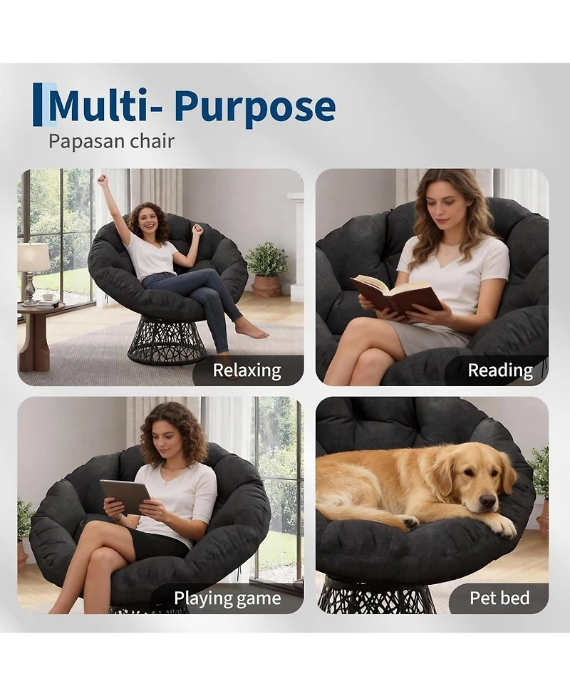 Xo Ergonomic 37" Wicker Papasan Chair with 360degree(s) Swivel Base for Home, Patio