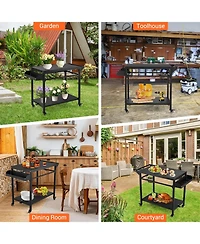 Xo Outdoor Grill Cart with Wheels, 2-Shelf Bbq Prep Table, Pizza Oven Stand, Heavy Duty Metal for Patio Camping