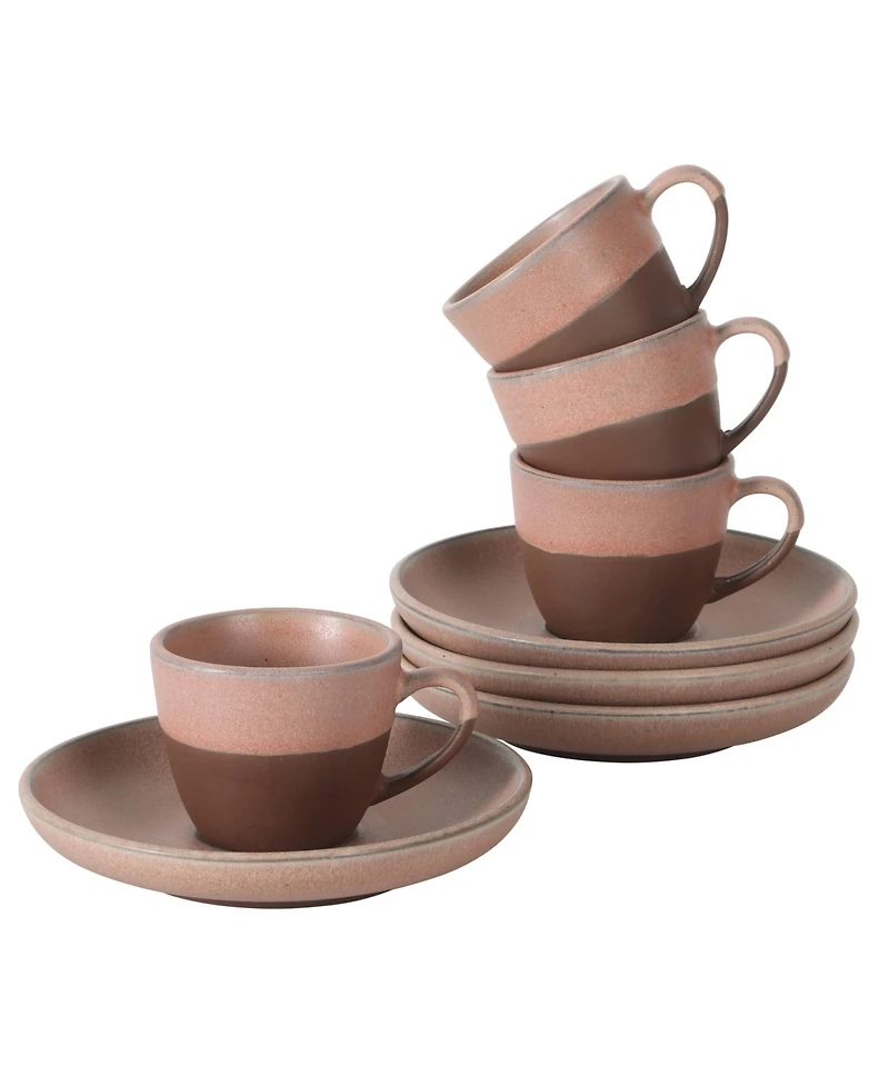 Gibson Home William Crest 8 Piece Cup and Saucer Set, 4 pieces 3.5oz Stoneware Cups and 4 pieces 5.5" Saucers, Reactive Coffee