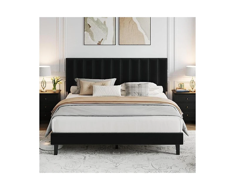 gaomon Bed Frame, Upholstered Platform Bed with Adjustable Vertical Channel Tufted Headboard, No Box Spring Needed, Easy Assembly