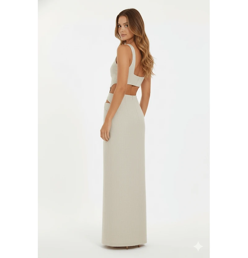 Jendue Women's Noe Linen Dress - Cut-Out Maxi with Button Detail