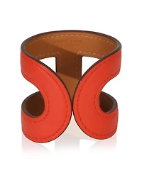 Pre-Owned Hermes Rose Vermillon Ano Leather Cuff Bracelet